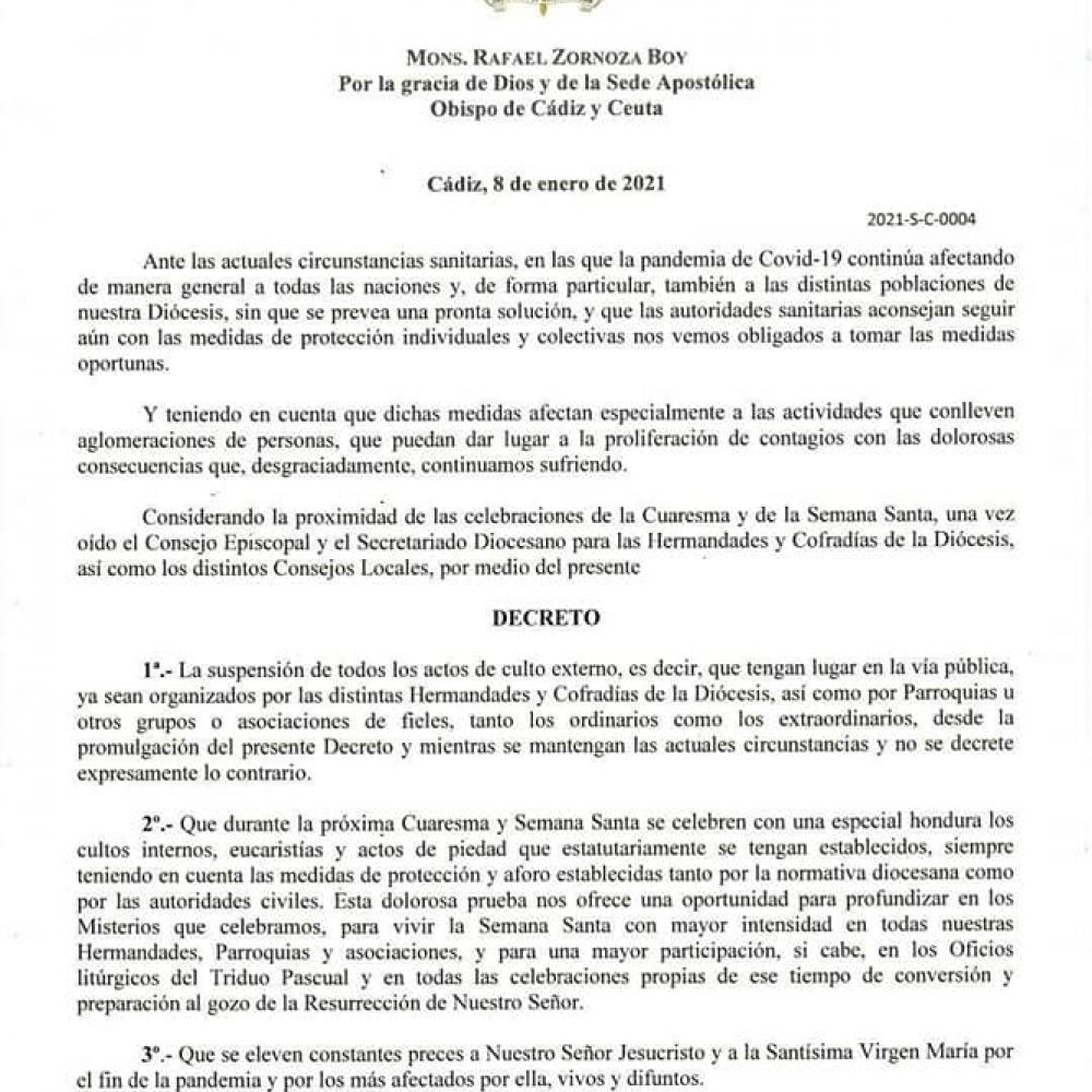 Suspensión de los cultos externos