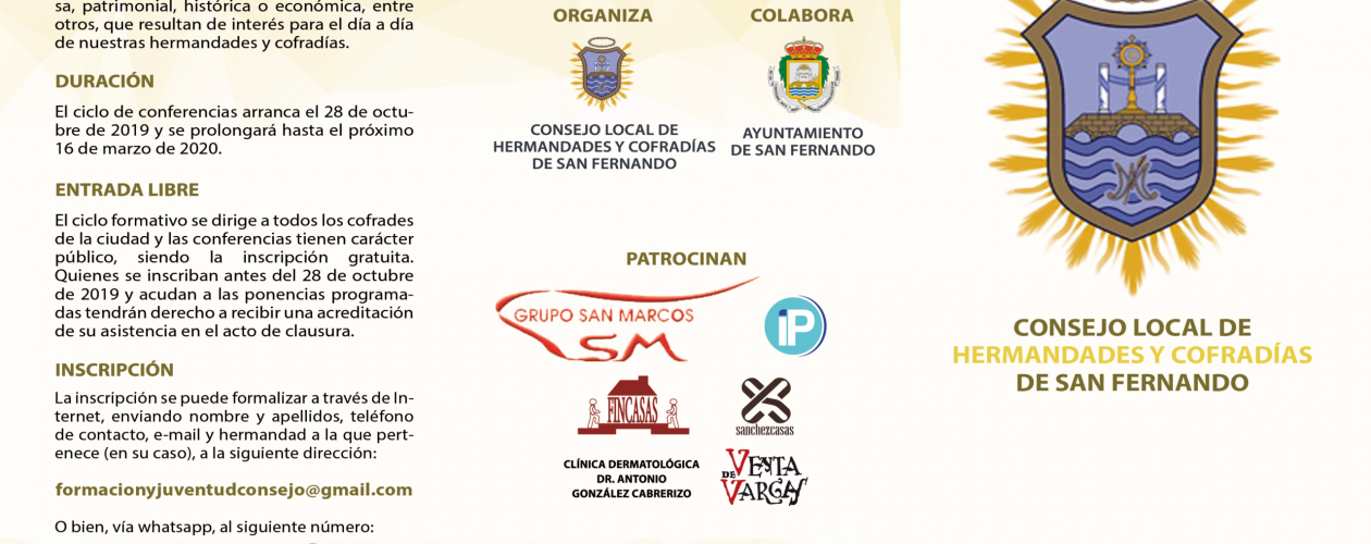 Ciclo Formativo del Consejo de Hermandades y Cofradías para el curso cofrade 2019/2020